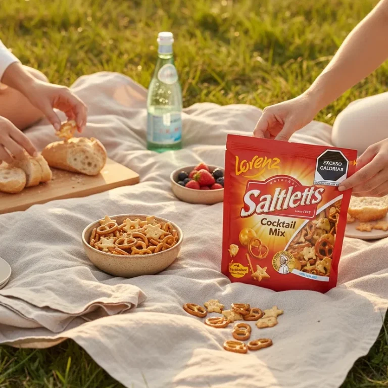 A picnic setup with Lorenz Saltletts snacks on a blanket outdoors.